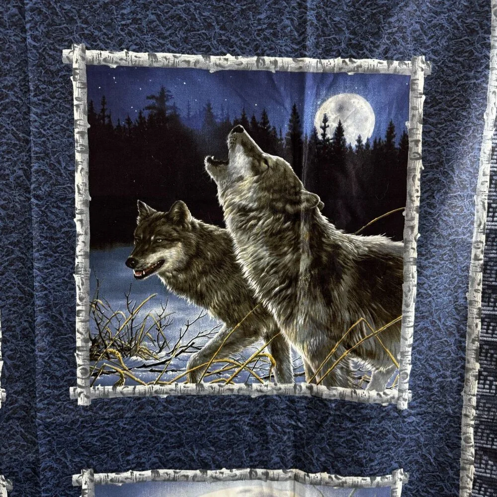Wolf-Themed Quilted Fabric pillow Panel With Moonlit Forest Design Wildlife - Picture 6 of 10